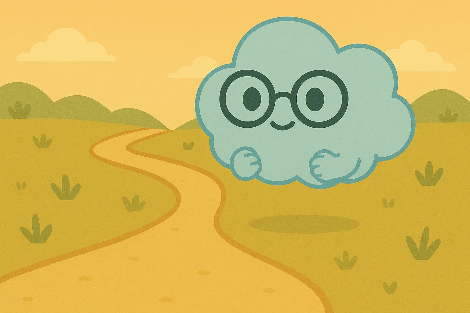 OCD cloud mascot is set on a journey along a path indicating ocd treatment timeline.