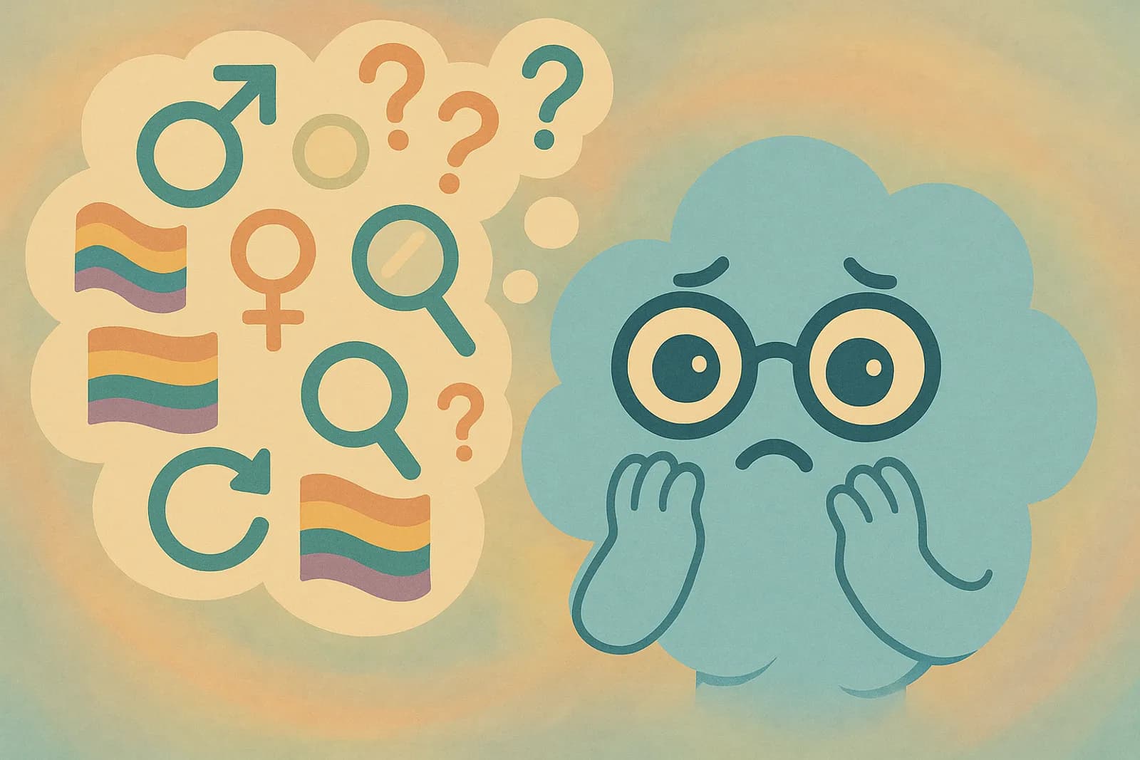 Choice, our cloud mascot is centered in the image, looking anxious or uncertain — maybe clutching its cheeks, with a cluster of SO-OCD thought bubbles swirling around its head.